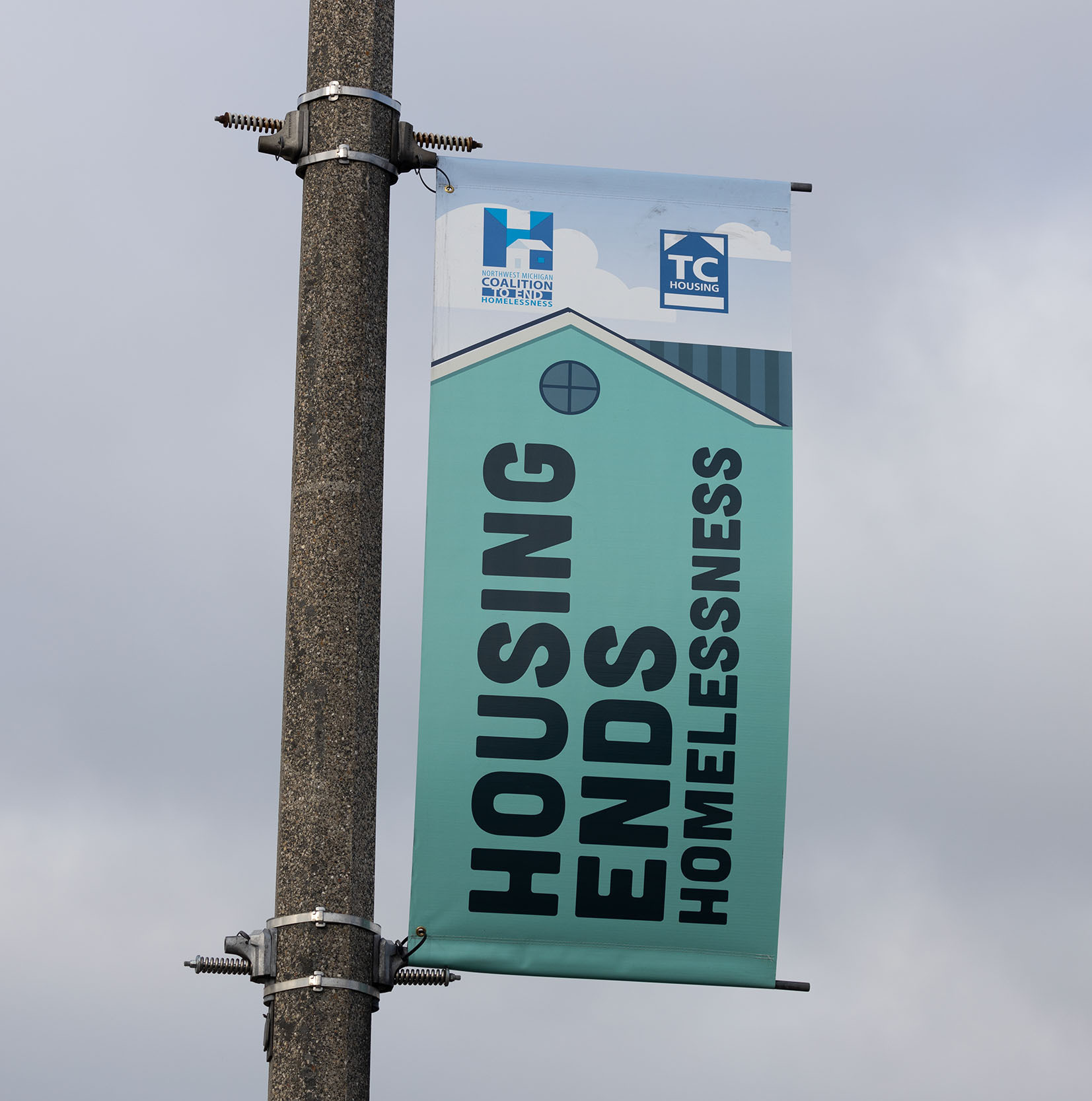 Light pole banner highlighting Goodwill Northern Michigan