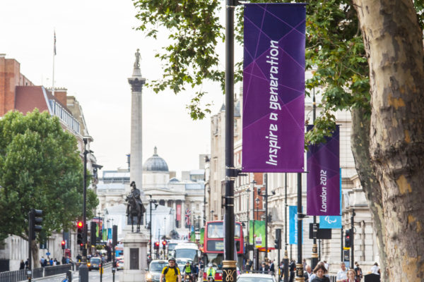 BannerSaver banner brackets lining the streets for the 2012 London Olympics