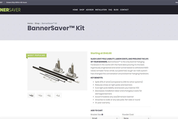 BannerSaver™ new product page design