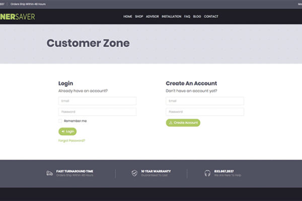 BannerSaver™ new customer zone page design