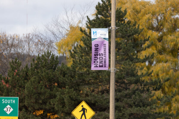 Purple light pole banner